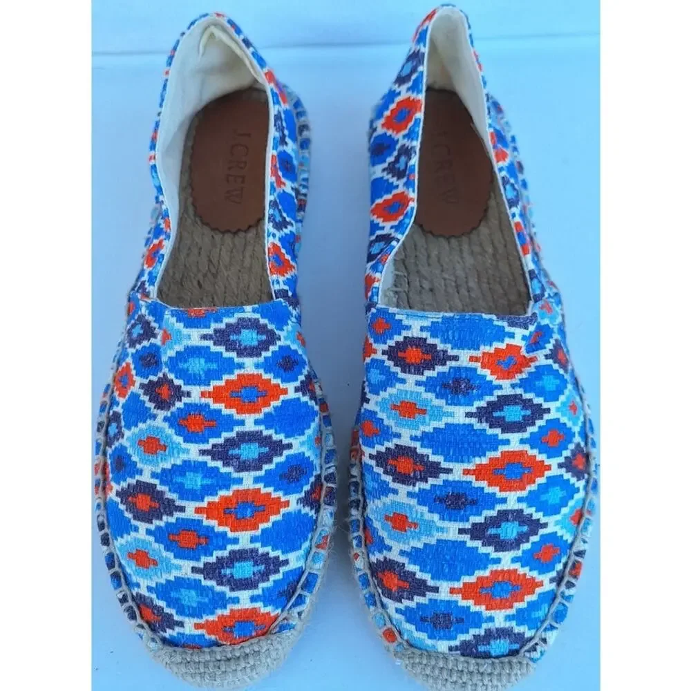 J. Crew made in Spain Cotton Canvas Flat Espadrilles Comfort Beach Shoes Blue 8